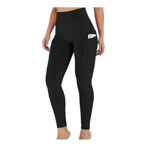 ODODOS BLACK HIGH WAISTED YOGA LEGGINGS WITH POCKETS SIZE LARGE